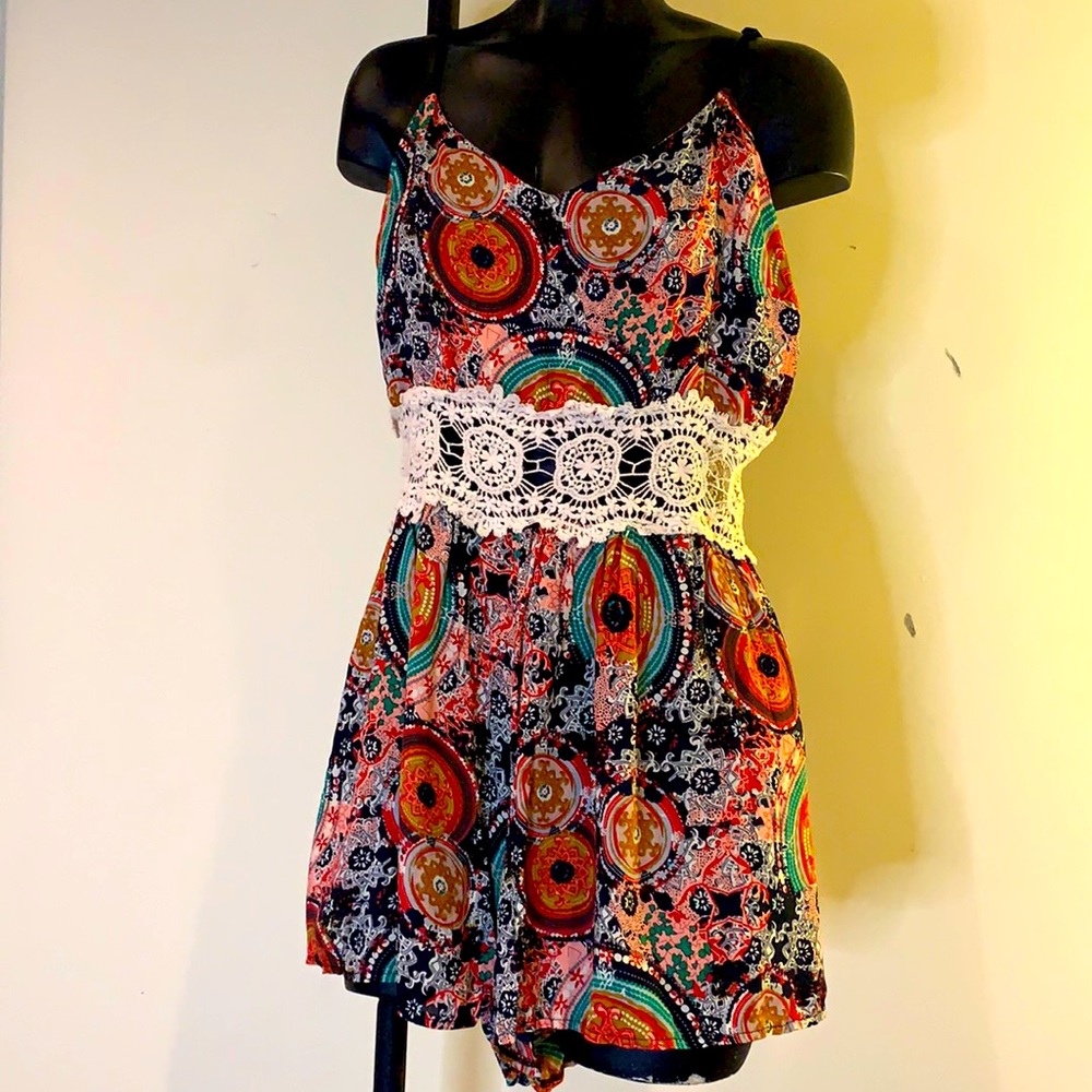 Women’s Small Romper with Crochet Middle Open Adjustable Straps and Zipped Back